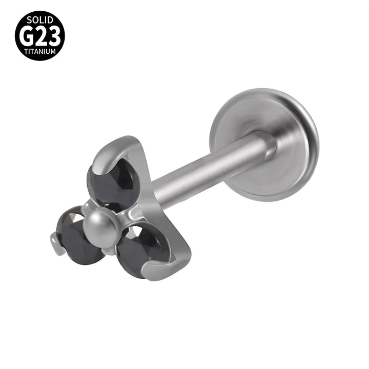 Titanium Trident CZ Three Stone Labret Stud