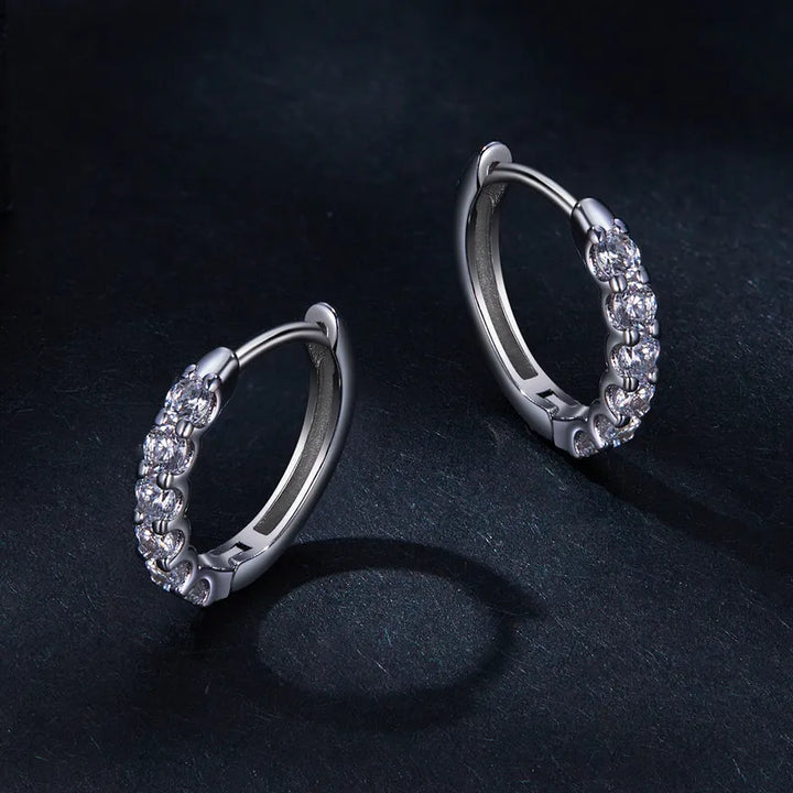 Moissanite Round Earrings Set S925 Sterling Silver Hoops