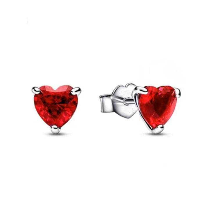 Sterling silver Small Ruby Coloured Heart Studs