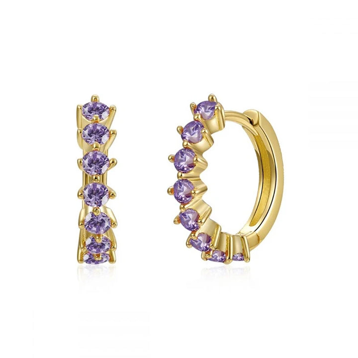 Violet CZ Gold Plated Clicker Hoop Earrings