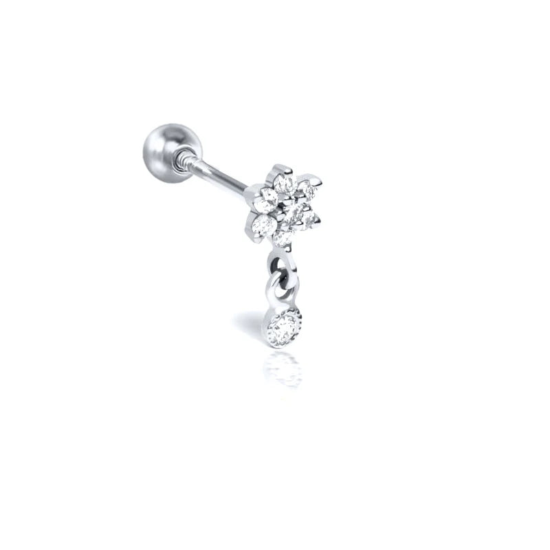 Ball Back Sterling Silver CZ flower Dangle Stud