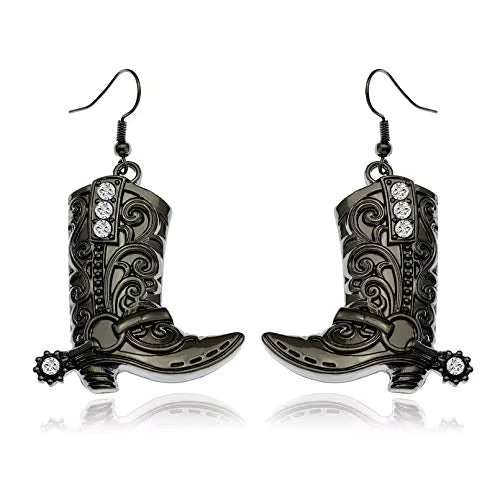 Stainless Steel drop Cowgirl Rhinestone Earrings