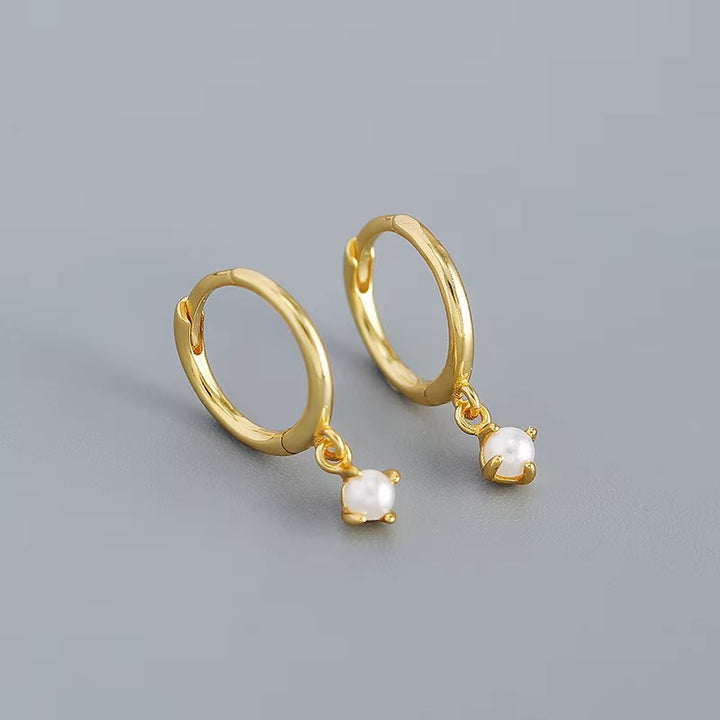 Sterling Silver Faux Pearl Drop   Ear Clicker Hoops