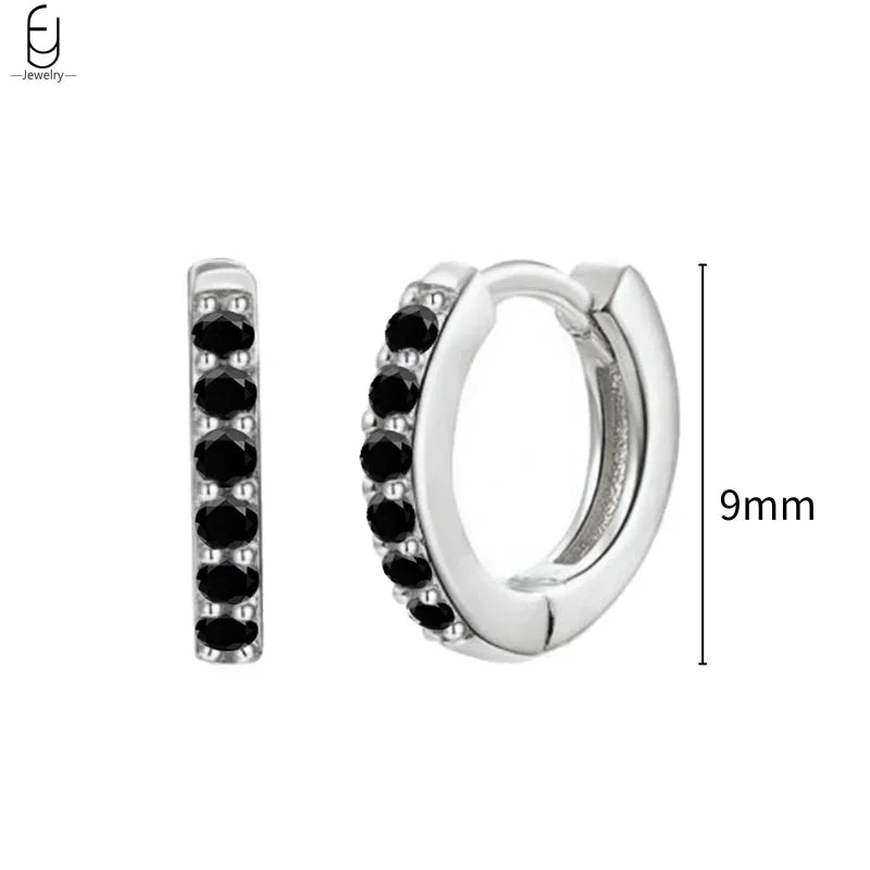 Black Crystal Clicker Hoop Earrings