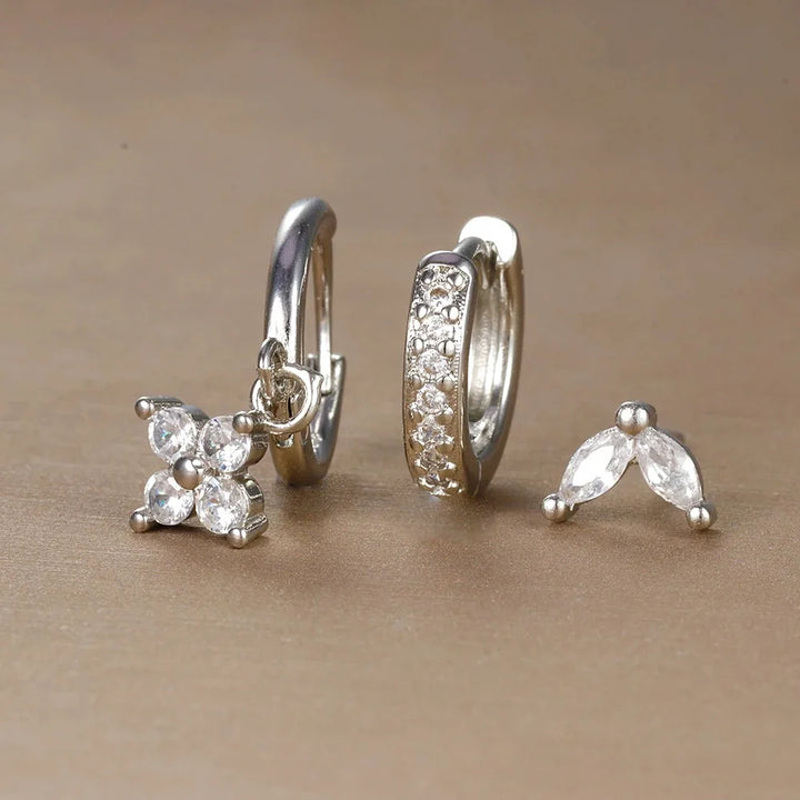 Stainless Steel CZ Jet Earring Set