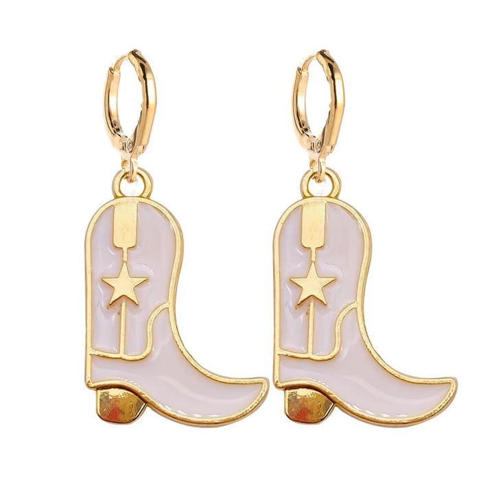 Stainless Steel Gold Cowgirl Drop Hoop Clicker Earrings
