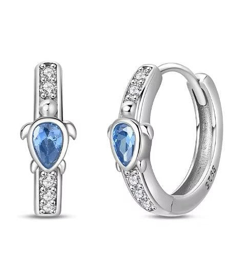 Sterling Silver CZ Turtle Clicker Hoops