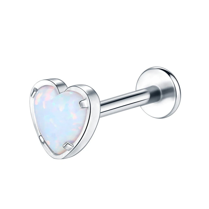 Titanium Heart Shaped Pearlescent  Internally Threaded Labret Stud