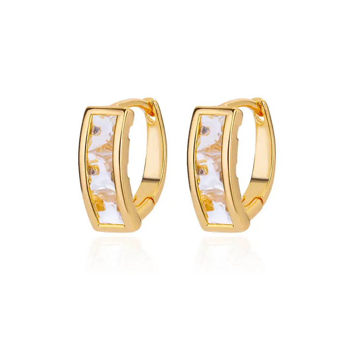 Zircon Polygon Stainless Steel Gold Plated Earrings