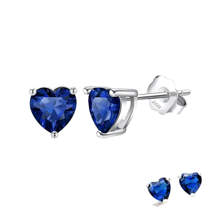 Sterling Silver Blue Heart Ear Studs