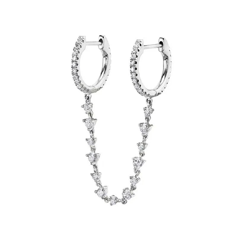 Chain Link Double Hoop Clicker with Crystal Stones