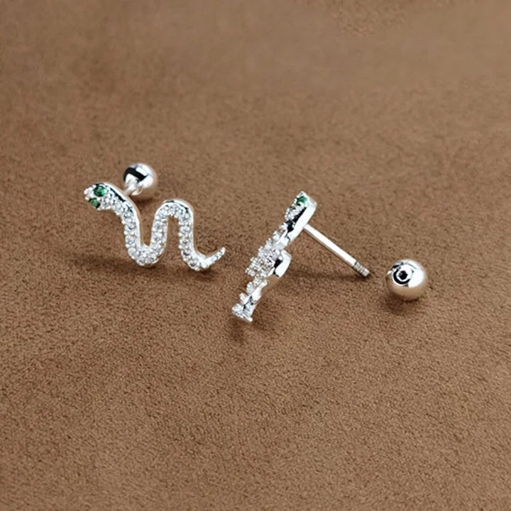 Green Eyed Snake Crystal Stud Earrings