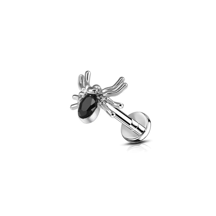 Stainless Steel Black Bodied Spider Flat Backed Stud