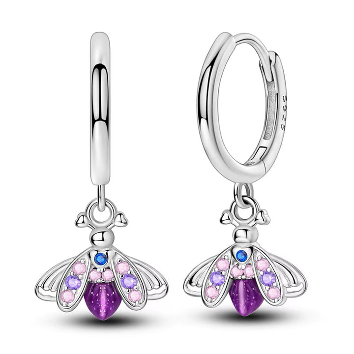 Sterling Silver Delicate Purple Love Bug CZ  Clicker Hoop