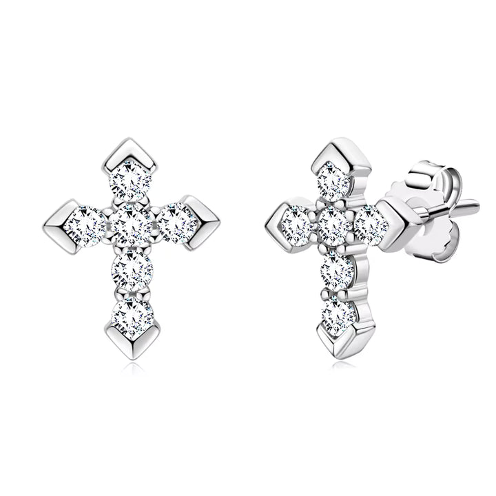 Sterling Silver 2.3mm VVS1 Round Cut Moissanite Cross Stud Earrings