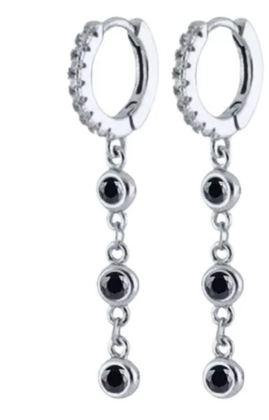 Black Crystal Pendant Gold Plated Earrings