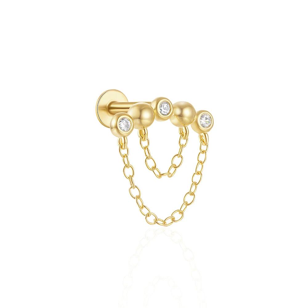 Curved CZ Ear Chain  Hugger Labret