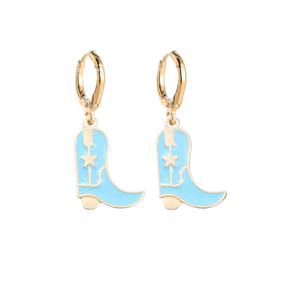 Stainless Steel Gold Cowgirl Drop Hoop Clicker Earrings