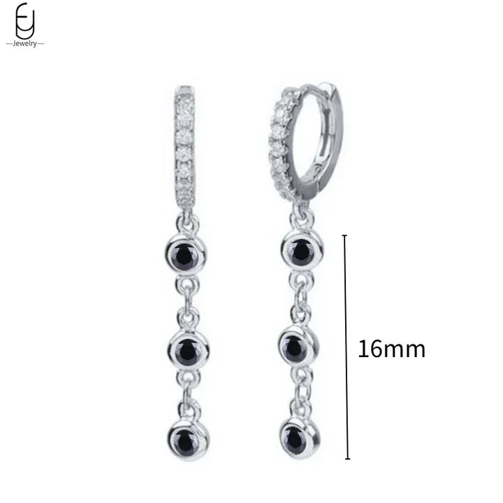 Black CZ Pendant Clicker Earrings