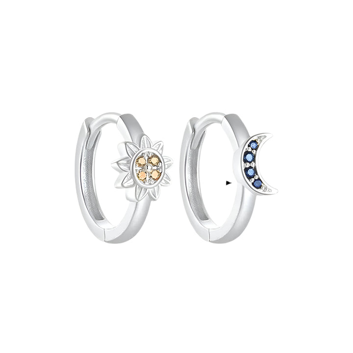 Sterling Silver Moon and Sun Clicker Hoop Earrings
