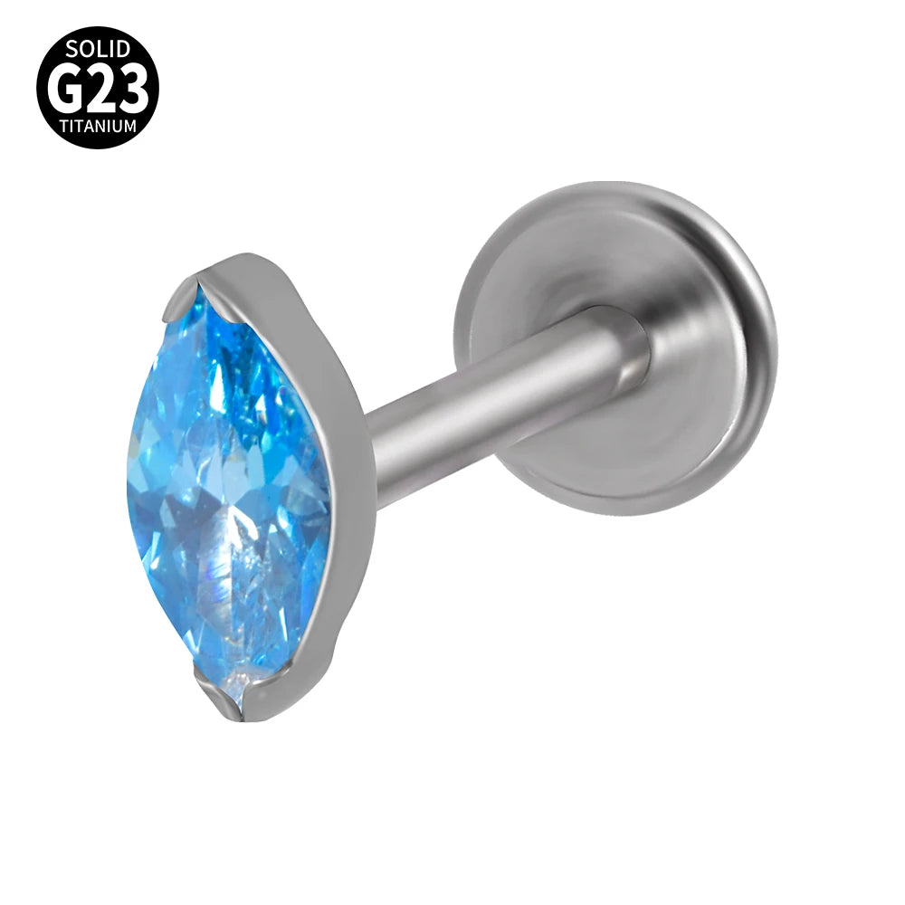 Titanium Oval Cut Crystal CZ Labret Bar.