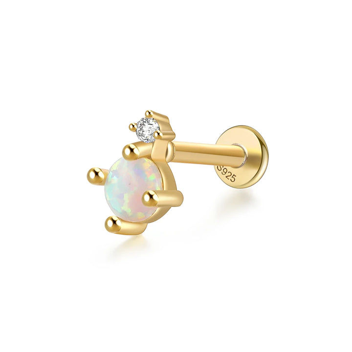 925 Sterling Silver Gold Plated Opal Stud Earring