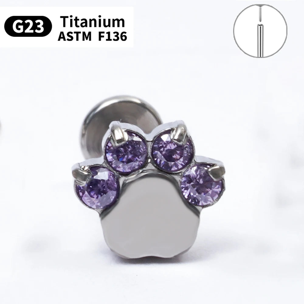 Paw Shape Crystal Labret Stud