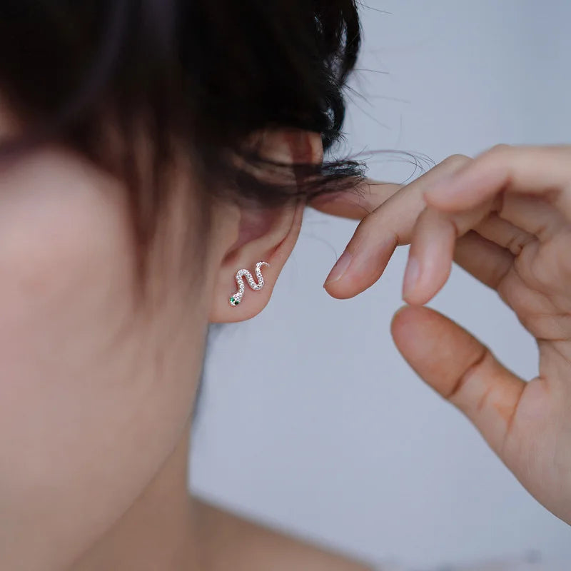 Green Eyed Snake Crystal Stud Earrings