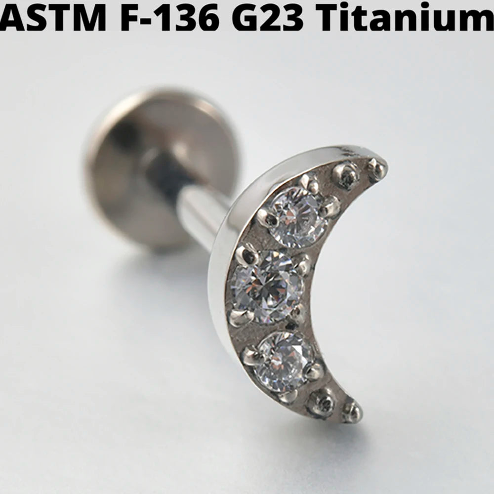 Titanium Crescent Moon labret Cz Sparkle