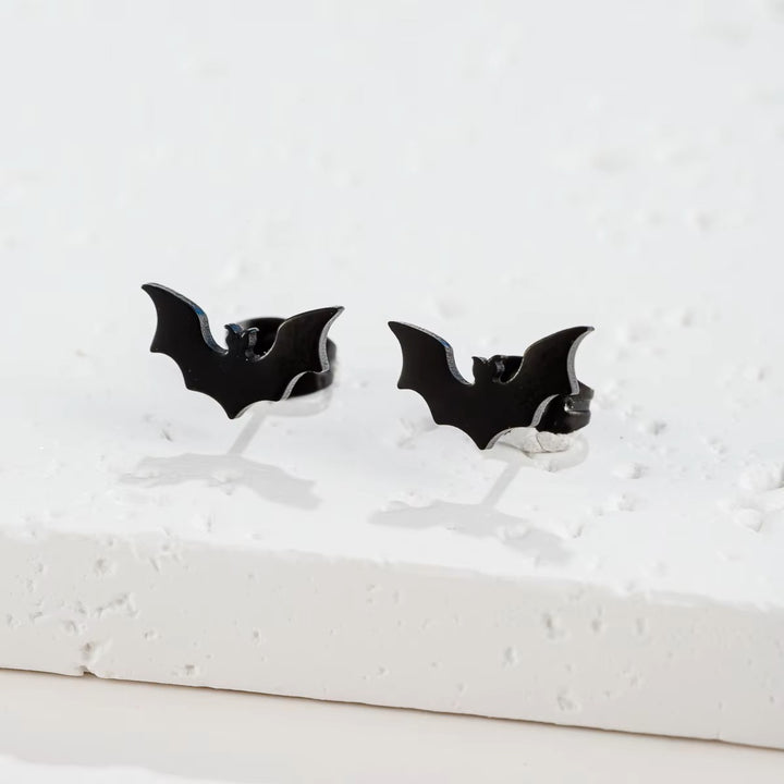 Stainless Steel Small Black Bat Ear Studs