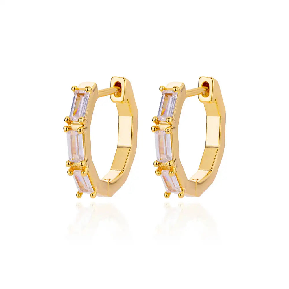 Square Cut CZ Hoop Hexagonal Earrings