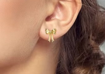 Sterling Silver Gold Bow Ear Studs