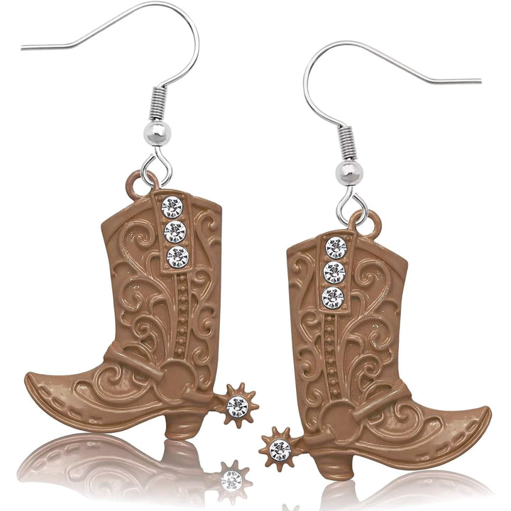 Stainless Steel drop Cowgirl Rhinestone Earrings