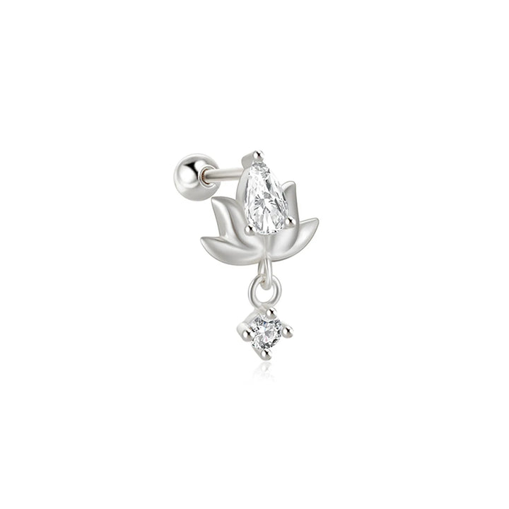 Ball Back Sterling Silver Floating Lotus Flower Stud