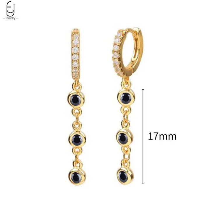Black Crystal Pendant Gold Plated Earrings