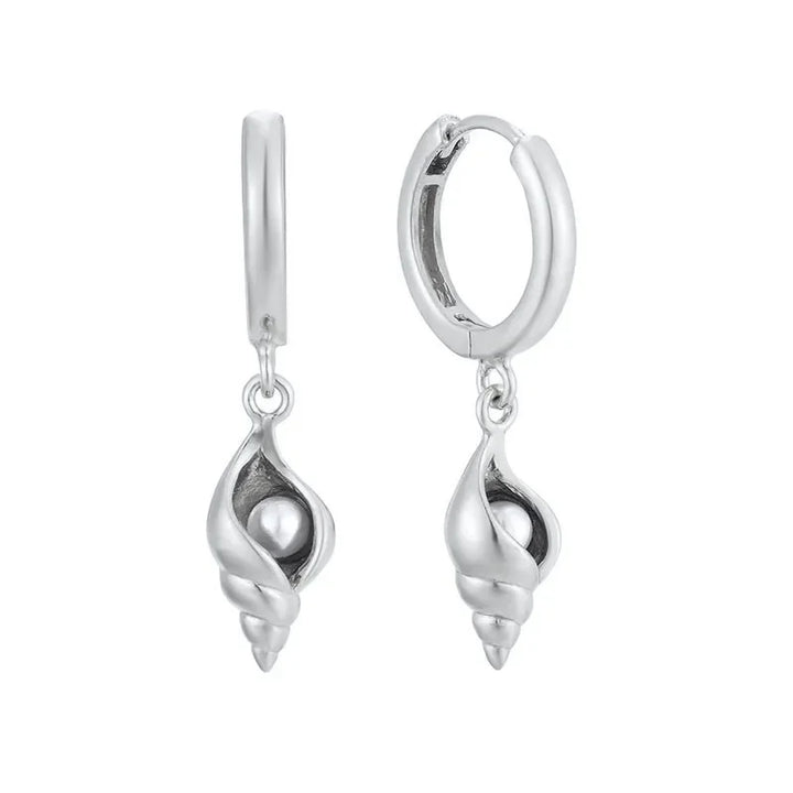 Sterling Silver hidden pearl Conch Clicker Earrings