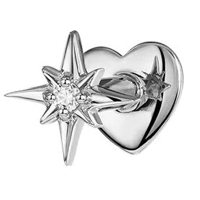Heart Back CZ Sterling Silver Star Stud