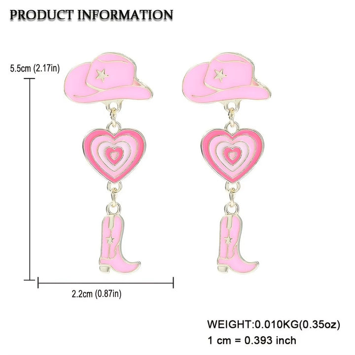 Cowgirl Boot Hat 'n' Heart Drop Earring Studs