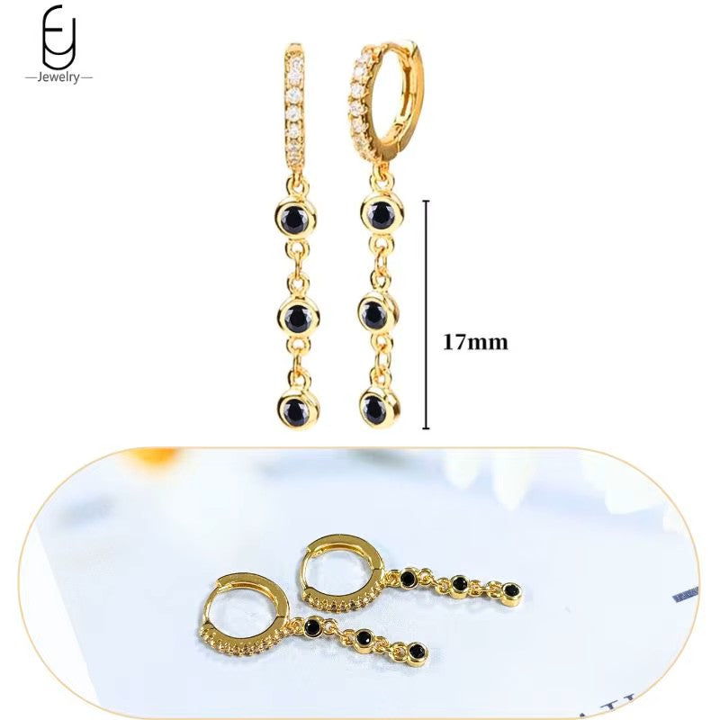 Black CZ Pendant Clicker Earrings