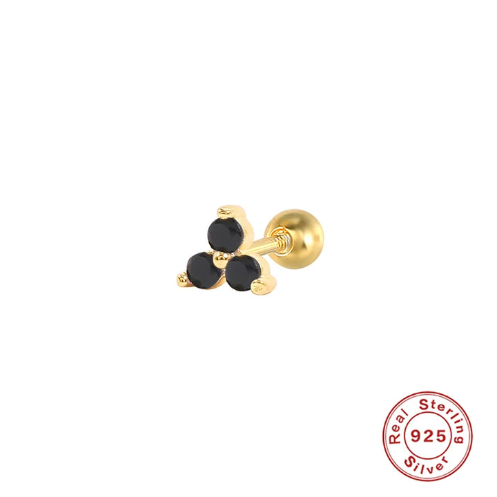 Ball Back Triangle Black CZ Stud