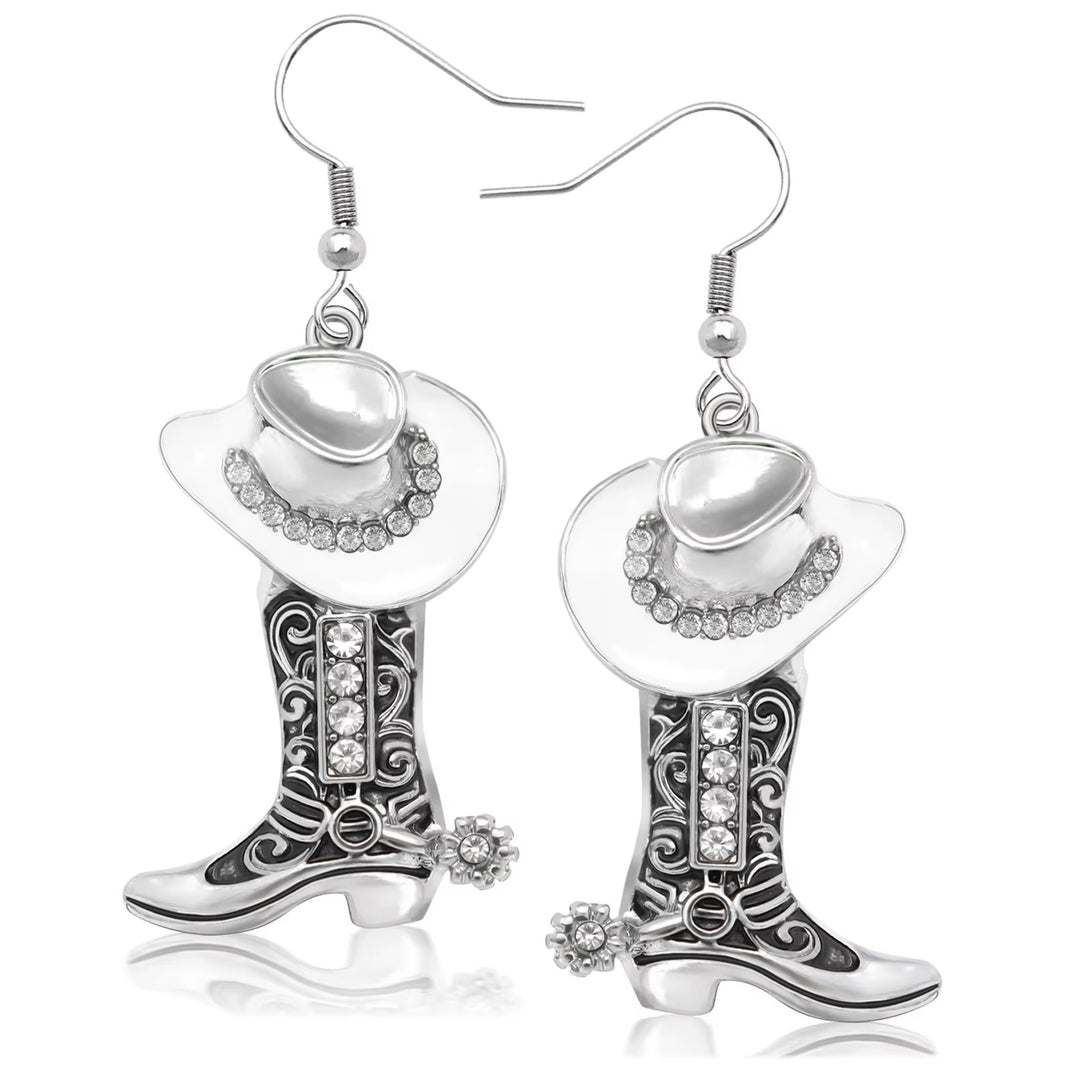 Stainless Stell Drop cowgirl Rhinestone Earrings