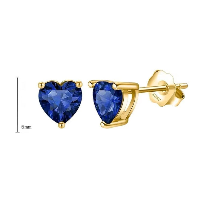 Sterling Silver Blue Heart Ear Studs