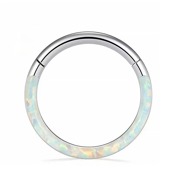 Shimmering Half Faux Opal Titanium Clicker Hoop