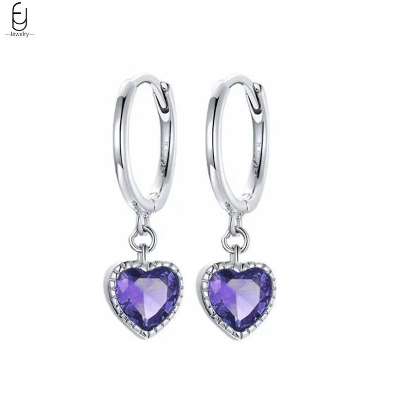 Sterling Silver Blue/Purple Heart Clicker Hoop
