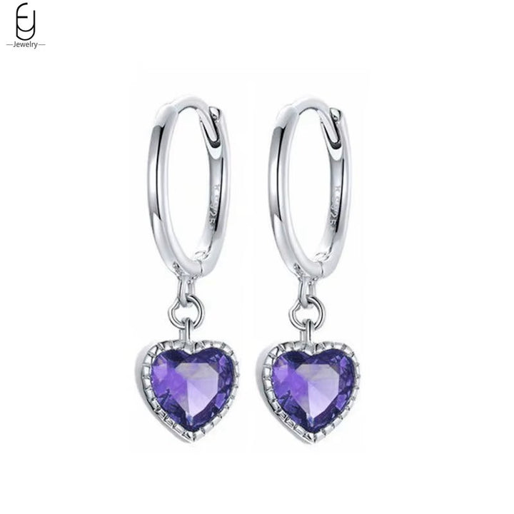 Sterling Silver Blue/Purple Heart Clicker Hoop