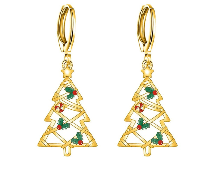 Sterling Silver Drop Christmas Tree Clicker Hoop Earrings