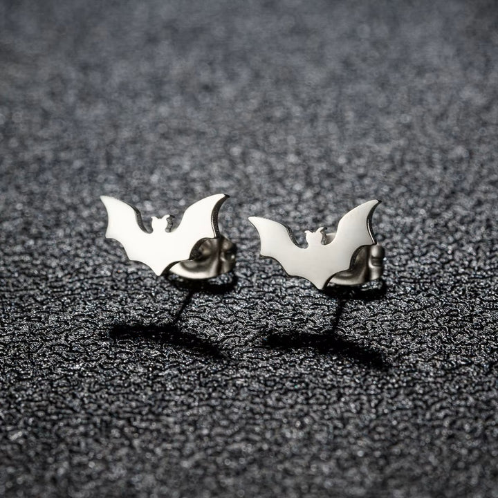Stainless Steel Small Black Bat Ear Studs