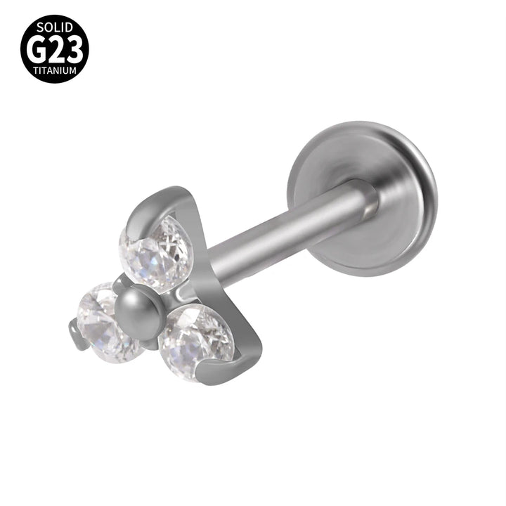 Titanium Trident CZ Three Stone Labret Stud