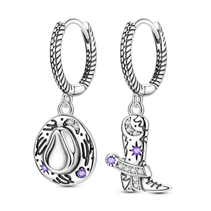 Sterling Silver Boot 'n' Hat Drop Hoop earrings
