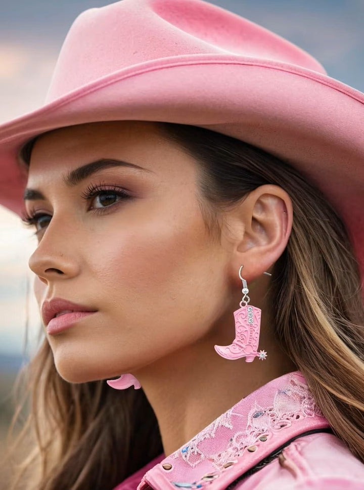 Stainless Steel drop Cowgirl Rhinestone Earrings